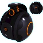 It can move and take pictures in 360 degrees, and features built in wheels, which move it around, it also has a pop up camera that can also be hidden or popped up with the included remote.