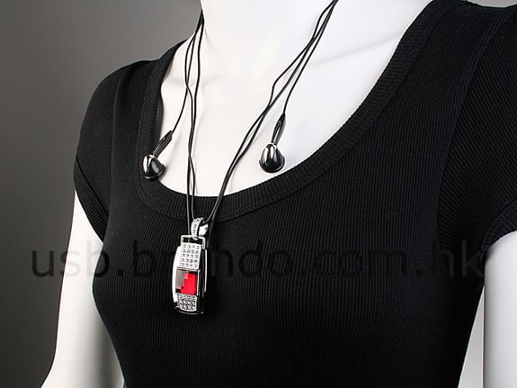 USB Jewel Square Necklace MP3 Player 