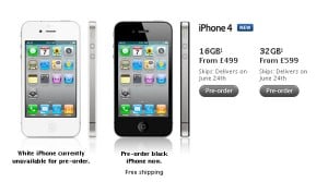 iPhone 4 UK Pay As You Go Prices, 16GB £499, 32GB £599