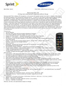 Sprint Samsung Epic 4G Full Specifications