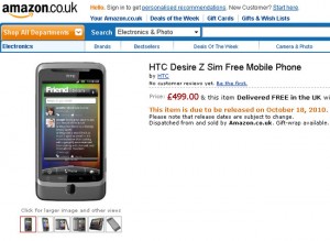 HTC Desire Z UK price