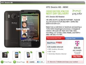 HTC Desire HD Available Free On £30 T-Mobile Contract?