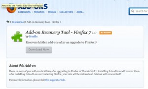 Firefox add-on recovery tool