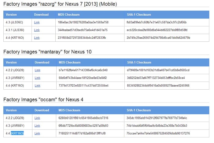 Nexus 4 Factory Images