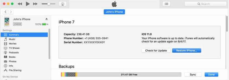Restore data itunes