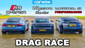 Audi RS e-tron GT v Porsche Taycan v Tesla Model S