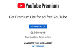 YouTube testing "Premium Lite" advert free subscription