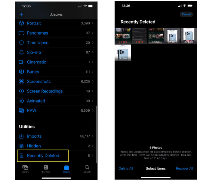 Recover deleted iPhone photos within 30 days