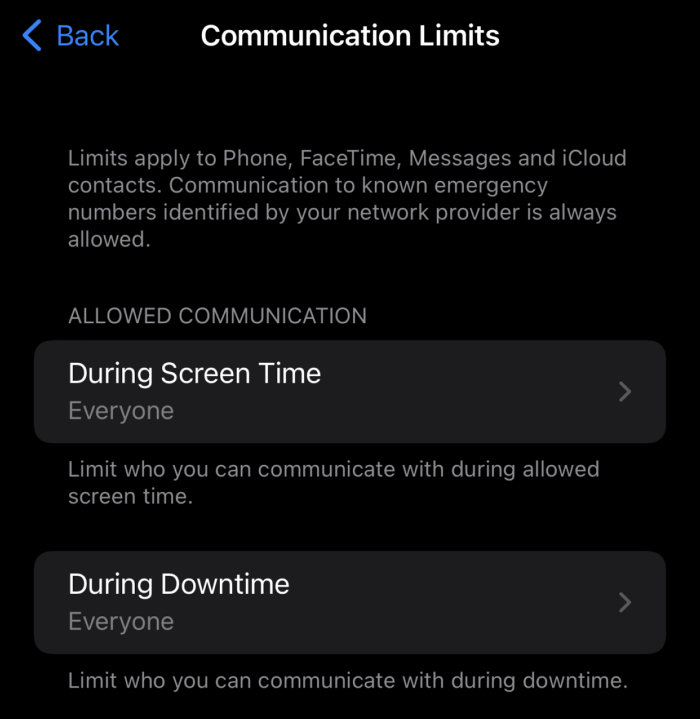 Communication Limits on iPhone