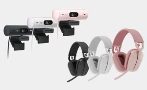 Logitech Brio 500 webcams and Zone Vibe headphones