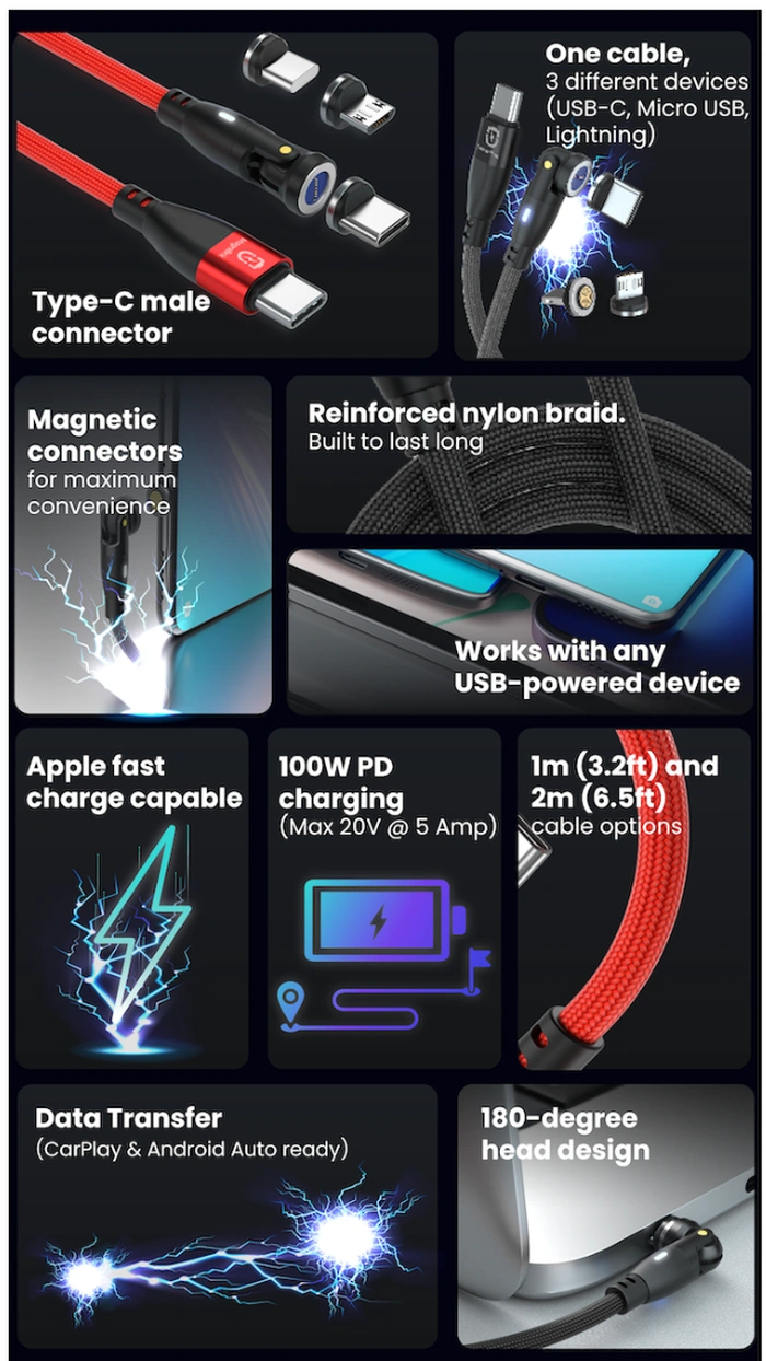 magnetic USB-C charging cable features