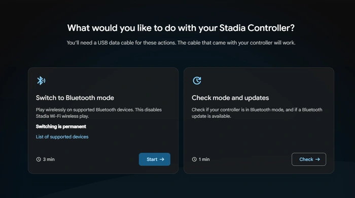 switch stadium controller to Bluetooth mode