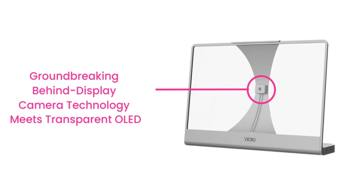 camera positioned centrally behind transparent OLED display
