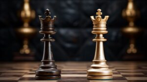 two chess kings side-by-side waiting for battle to commence