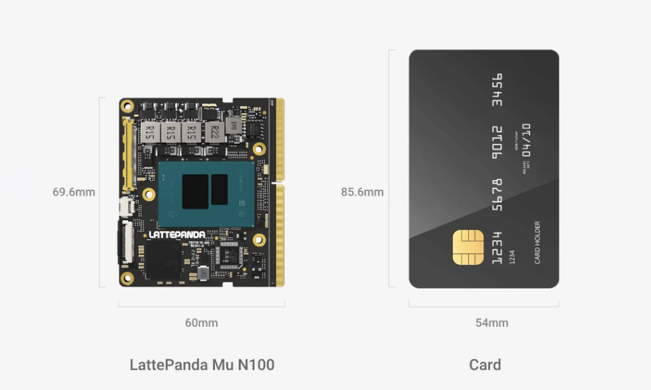 LattePanda MU size comparison with a credit card diagram