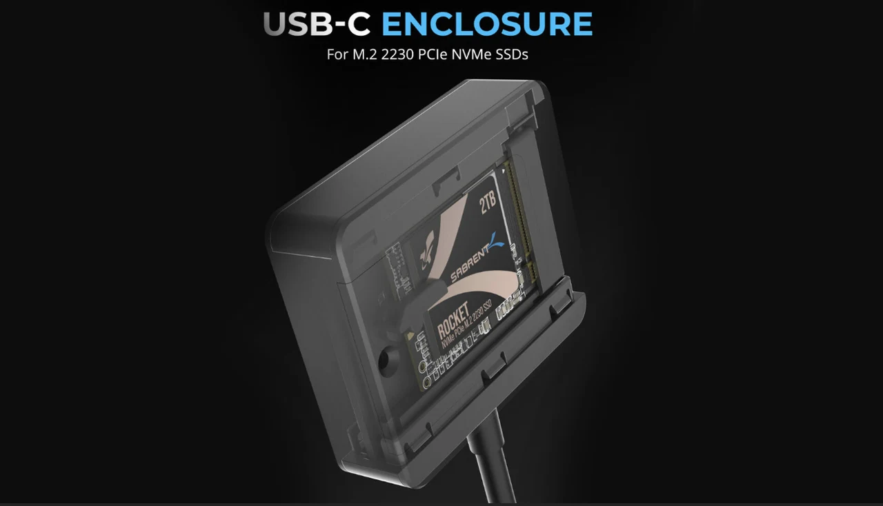 Sabrent portable M.2 2230 PCIe NVMe SSD USB-C enclosure