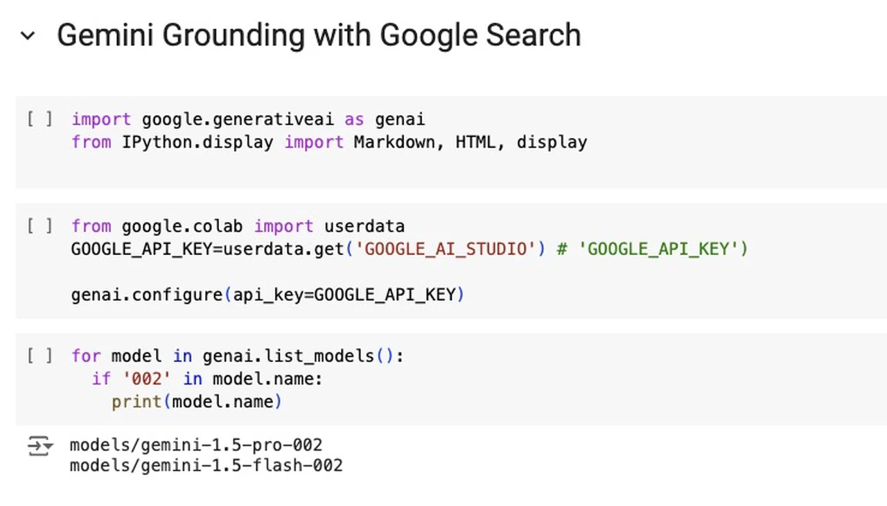An example of Gemini Grounding with Google search code