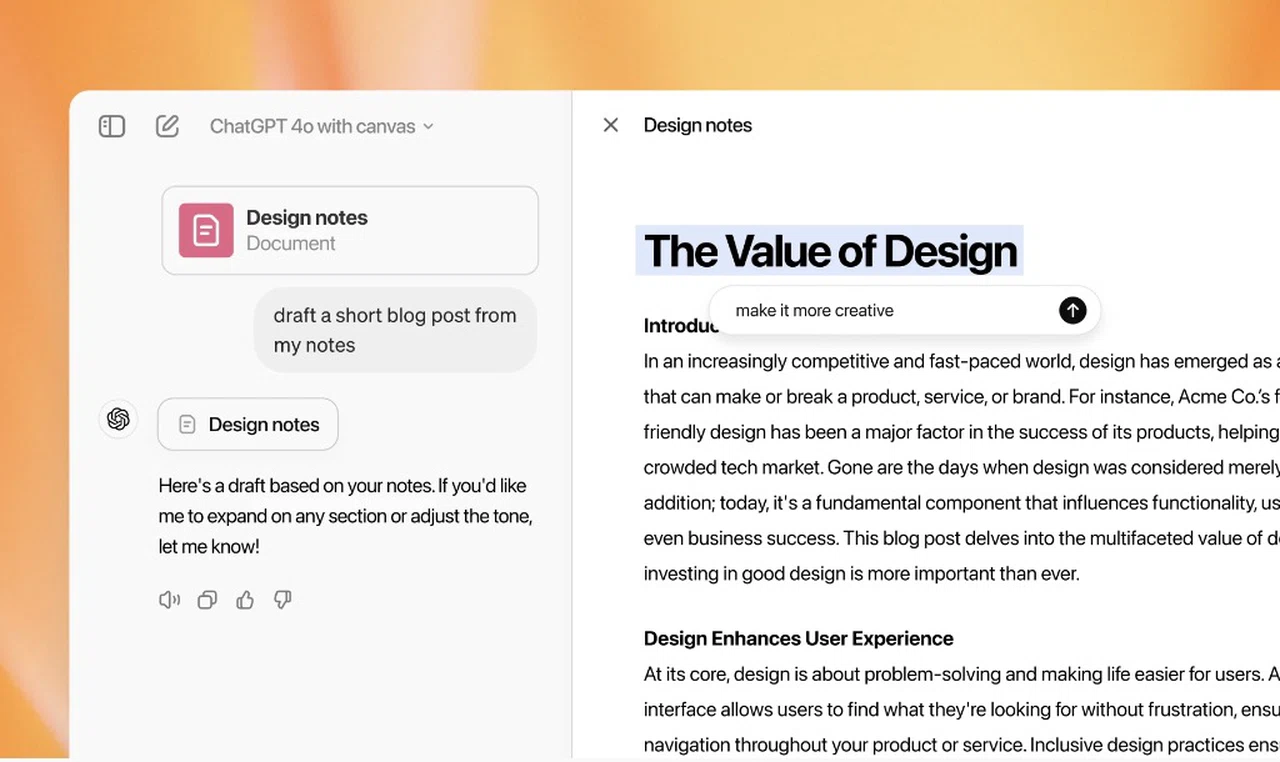 Canvas features for writers and developers