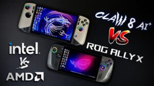 Comparison of MSI Claw 8 Ai Plus and ASUS ROG Ally X handheld gaming consoles
