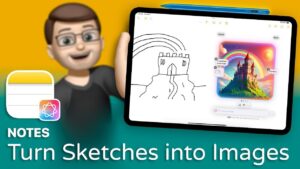 Apple Notes Image Wand transforming a sketch into a polished image