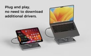 Tsupy laptop and tablet docking station with ergonomic design