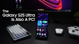 Galaxy S25 Ultra connected to an external display using Samsung DeX