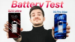 Galaxy S25 Ultra and iPhone 16 Pro Max side-by-side during battery test