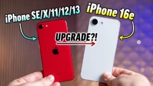 iPhone 16e showcasing its modern flat-sided design and OLED display