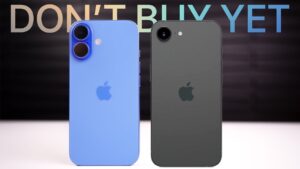 iPhone 16e and iPhone 16 design comparison showing bezels and Dynamic Island