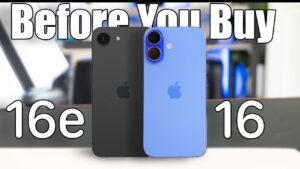 Side-by-side comparison of iPhone 16e and iPhone 16 display quality
