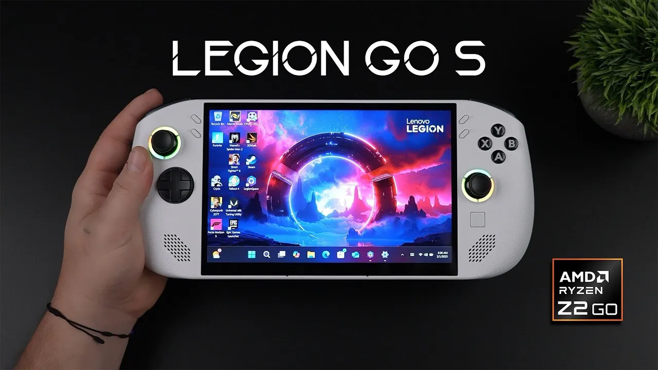 Close-up of Lenovo Legion GO S featuring customizable RGB lighting