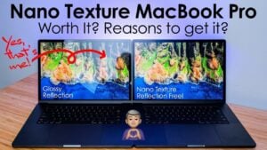Comparison of Nano-Texture and Glossy MacBook Pro displays in different lighting conditions