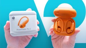 Close-up of Powerbeats Pro 2 showcasing the heart rate sensor feature
