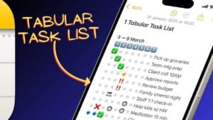 Tabular task list setup in Apple Notes for efficient task management