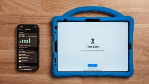 Child using an iPad with parental controls enabled for safety