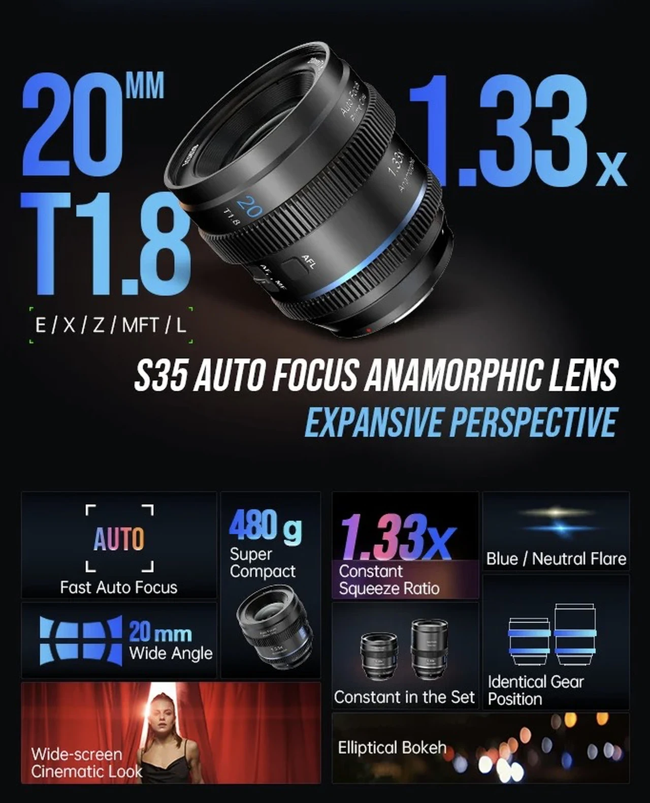 Compact and lightweight SIRUI 20mm anamorphic lens for portability