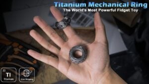 Close-up of the 9-Zone Titanium Mechanical Ring with intricate details