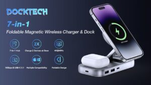 Foldable magnetic wireless charger and docking station for workspace organization