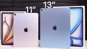 Side-by-side comparison of the 2025 iPad Air 11-inch and 13-inch models.