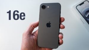 Matte black iPhone 16e showcasing its sleek design and minimalist aesthetic