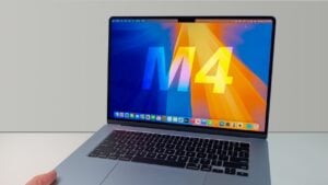 Sky Blue M4 MacBook Air showcasing its sleek and lightweight design