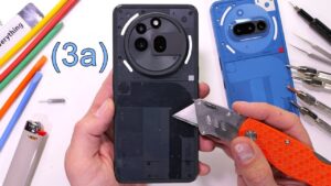 Transparent back panel of the Nothing Phone (3a) Pro with Glyph interface LED lights