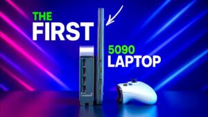 Razer Blade 16 gaming laptop featuring RTX 5090 GPU and sleek design