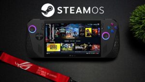 ROG Ally X running SteamOS 3.8 showcasing high gaming performance