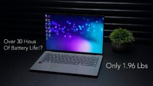 Lightweight design of the Asus ZenBook A14 laptop for portability