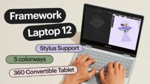 Close-up of the modular design of the Framework Laptop 12