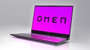 HP OMEN MAX 16 gaming laptop with sleek aluminum design and RGB keyboard