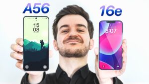 iPhone 16E and Samsung Galaxy A56 mid-range smartphone comparison for 2025