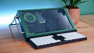 DIY LattePanda Mu cyberdeck build showcasing compact and portable design