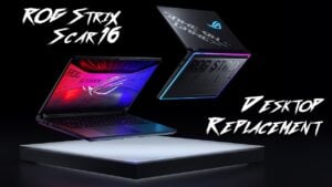 ROG Strix Scar 16 gaming laptop with customizable RGB keyboard